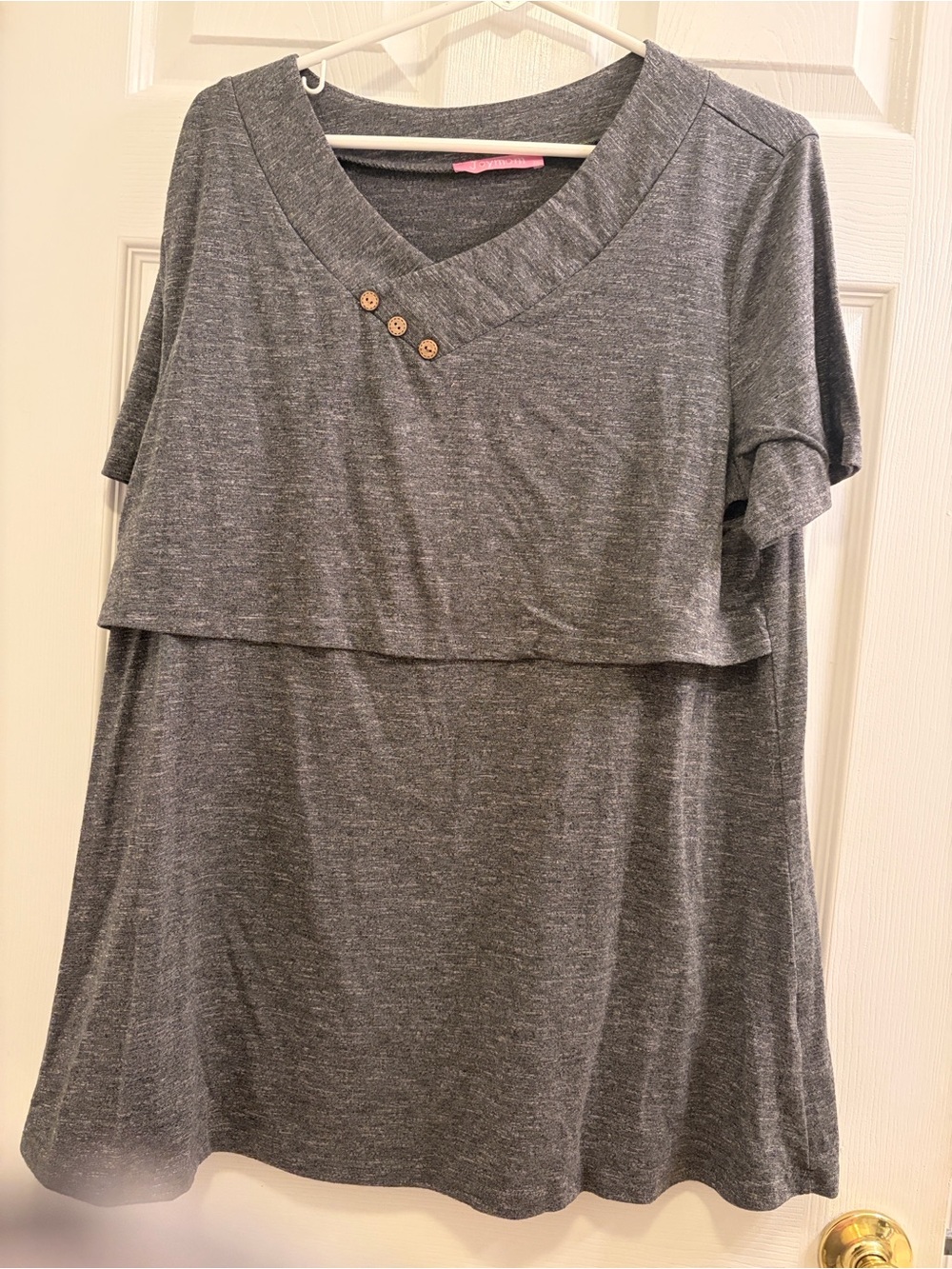 Gray Layered V-Neck Short Sleeve Nursing Tee